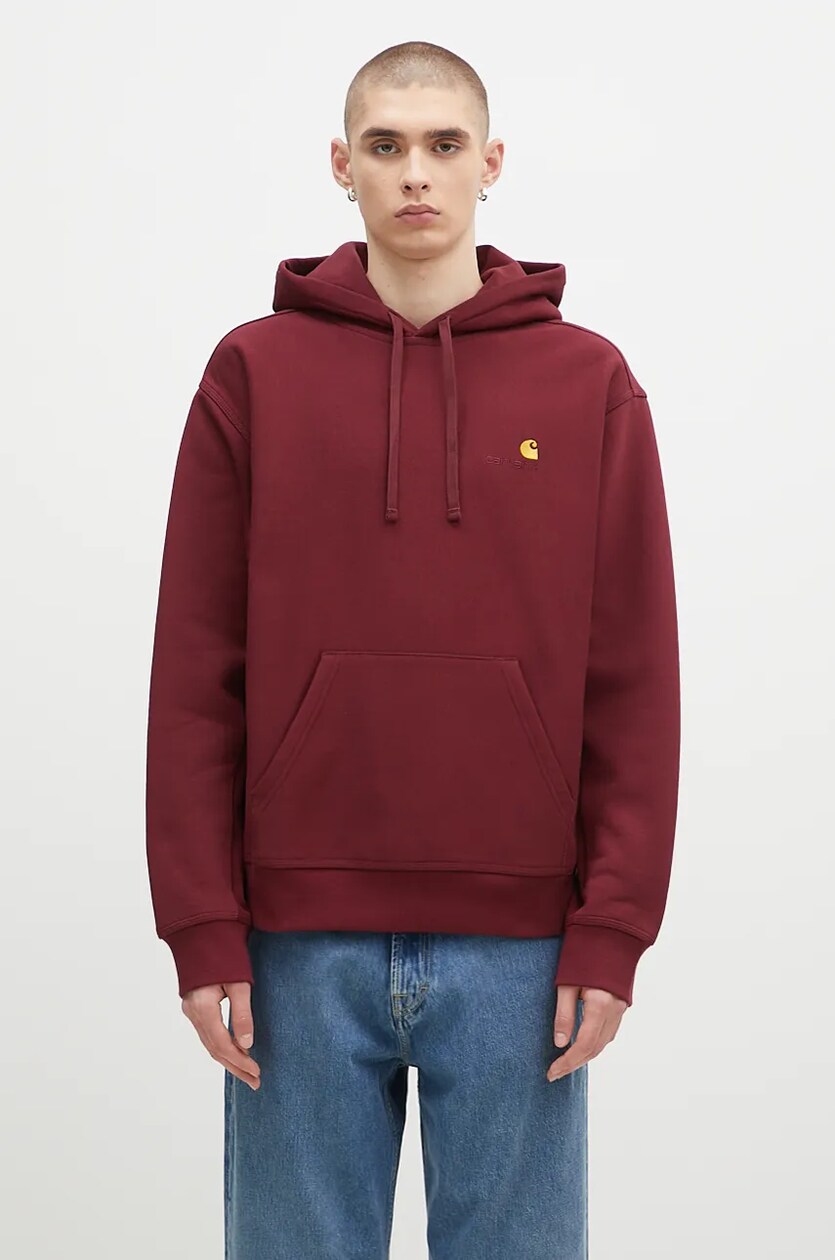 Carhartt WIP hooded sweatshirt American Script Sweat men s maroon color hooded smooth I028279.2BYXX
