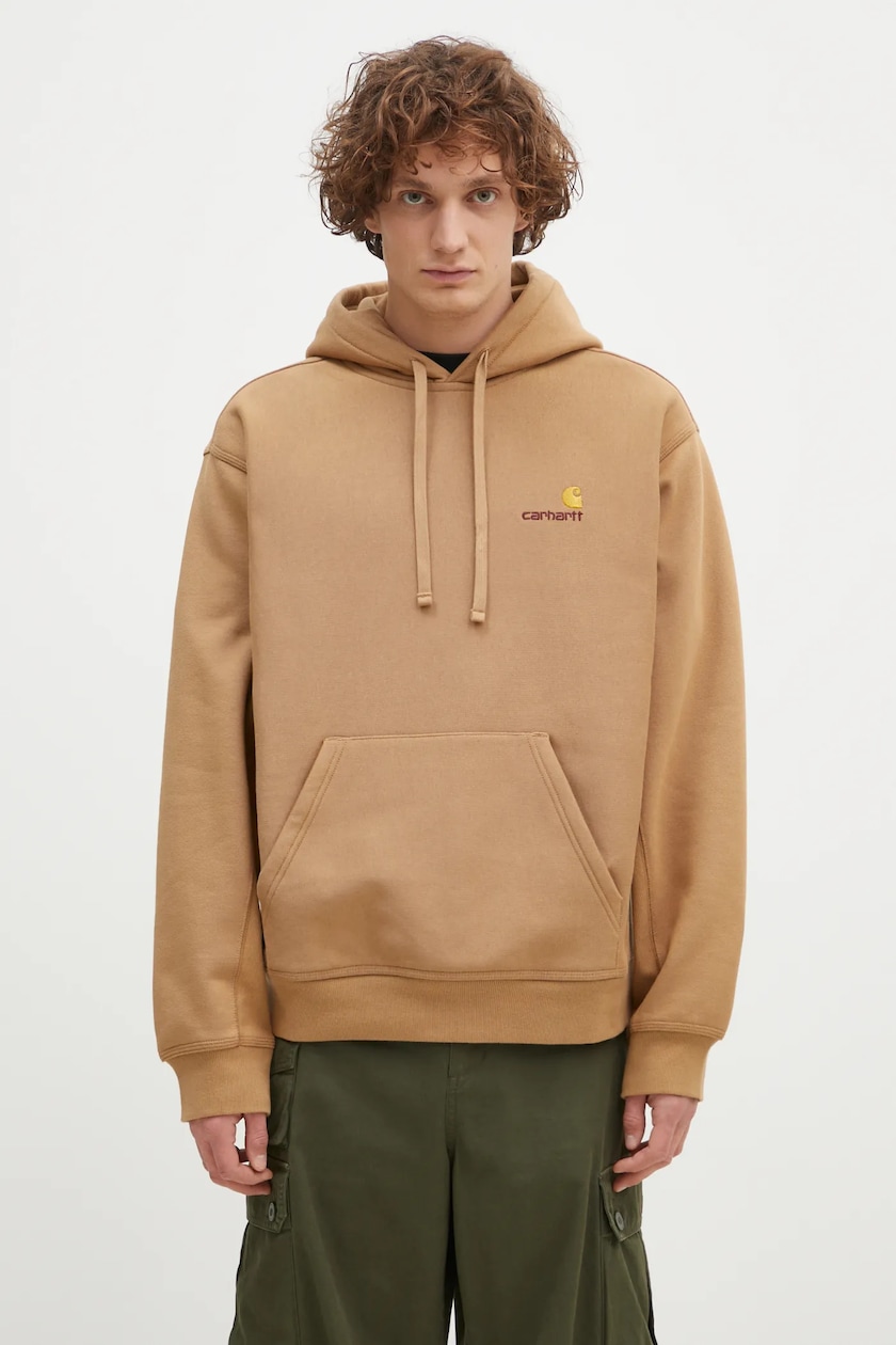 Carhartt WIP felpa Hooded American Script Sweat uomo colore verde con cappuccio con applicazione I028279.2FSXX