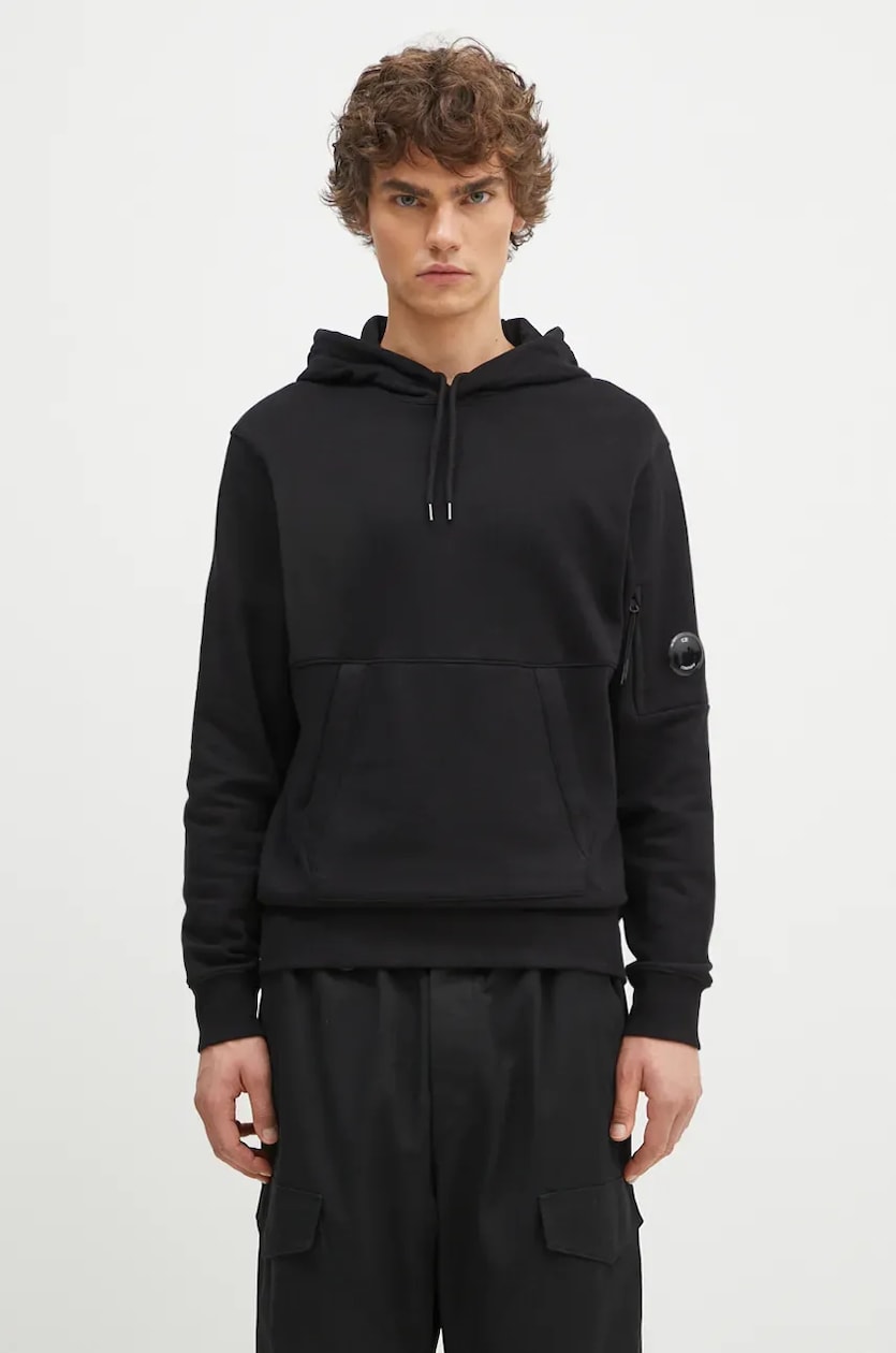 C.P. Company cotton sweatshirt Diagonal Raised Fleece Lens Hooded Sweatshirt men s black color hooded smooth 17CMSS024A005086W at PRM US