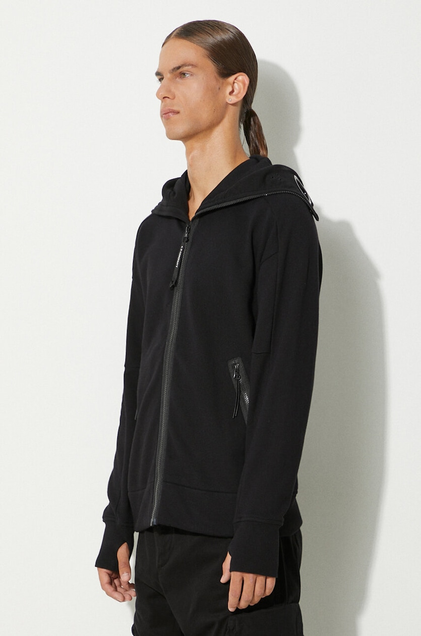 ★C.P. Company★ Cotton Fleece Logo Hood Black 14CMSS137B005 c-p-company-diagonal-raised-