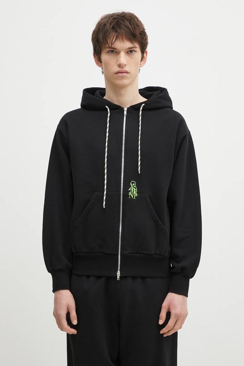 No Problemo felpa in cotone Mini Alien Zip Through Hoodie uomo colore nero con cappuccio con applicazione NP20030.02