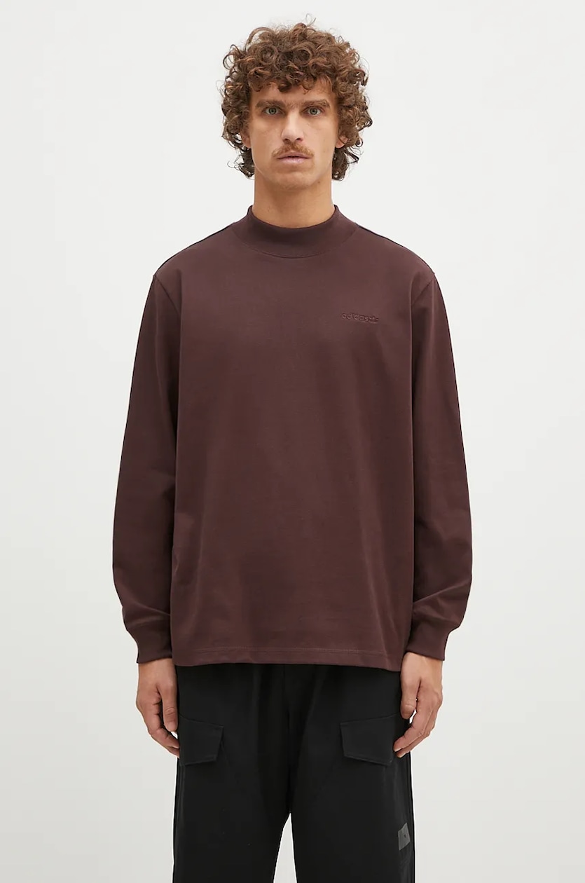 adidas Originals cotton longsleeve top Longsleeve Mock Neck maroon color smooth IW3258