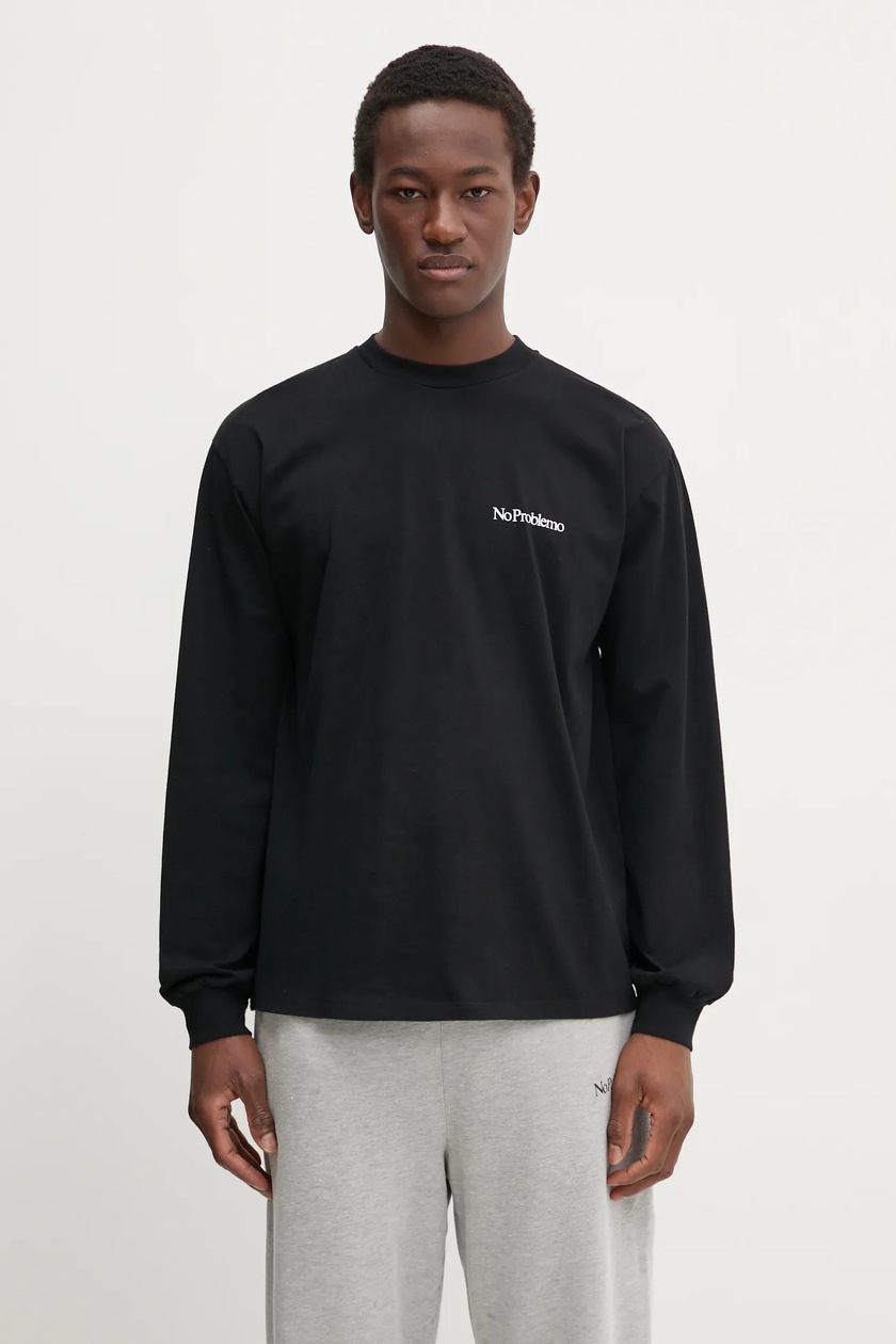 032C longsleeve bawełniany Birdie kolor czarny z nadrukiem