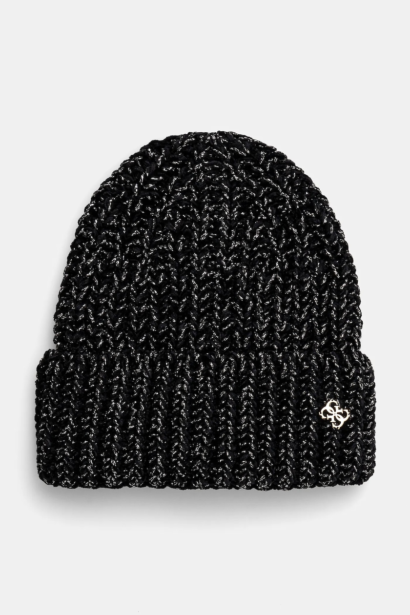 Gorro Beanie GUESS Negro Talla L - Mezcla De Acrílico, Poliéster Y Nylon | Con Solapa Y Parche De Logotipo Bordado