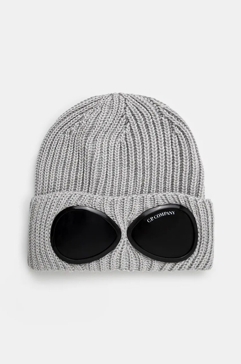 C.P. Company wool beanie Extra Fine Merino Wool Goggle Beanie gray color 17CMAC122A005509A at PRM US