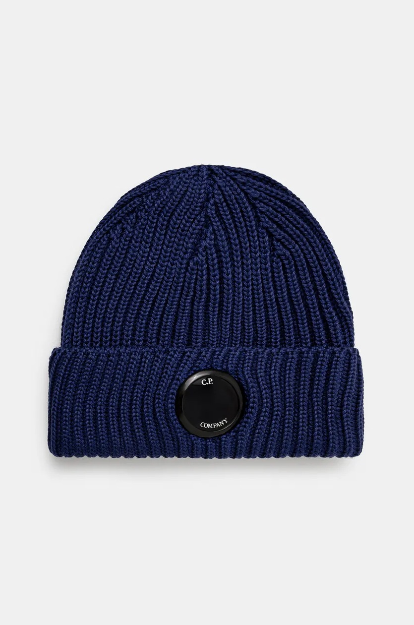 C.P. Company wool beanie Extra Fine Merino Wool Goggle Beanie navy blue color 17CMAC272A005509A at PRM US