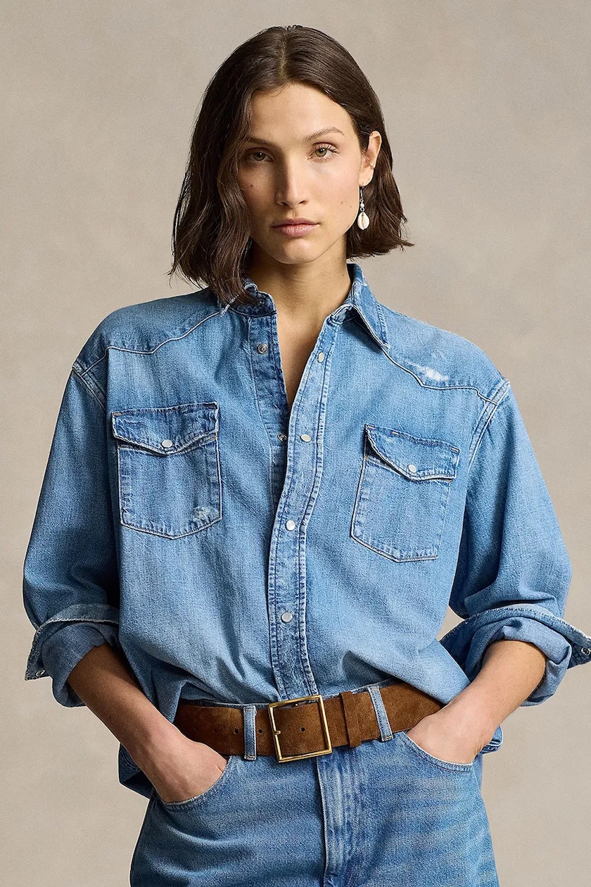 Tシャツ・カットソー Ralph Lauren FW25 Short square denim shirt (211969457 001) Polo Ralph Lauren denim shirt PRM EU
