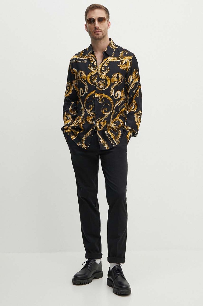 VERSACE フリツテラトトラウサ 10165671A04649 1B000 Koszula męska VERSACE JEANS COUTURE Czarny Regular 76GAL2SW