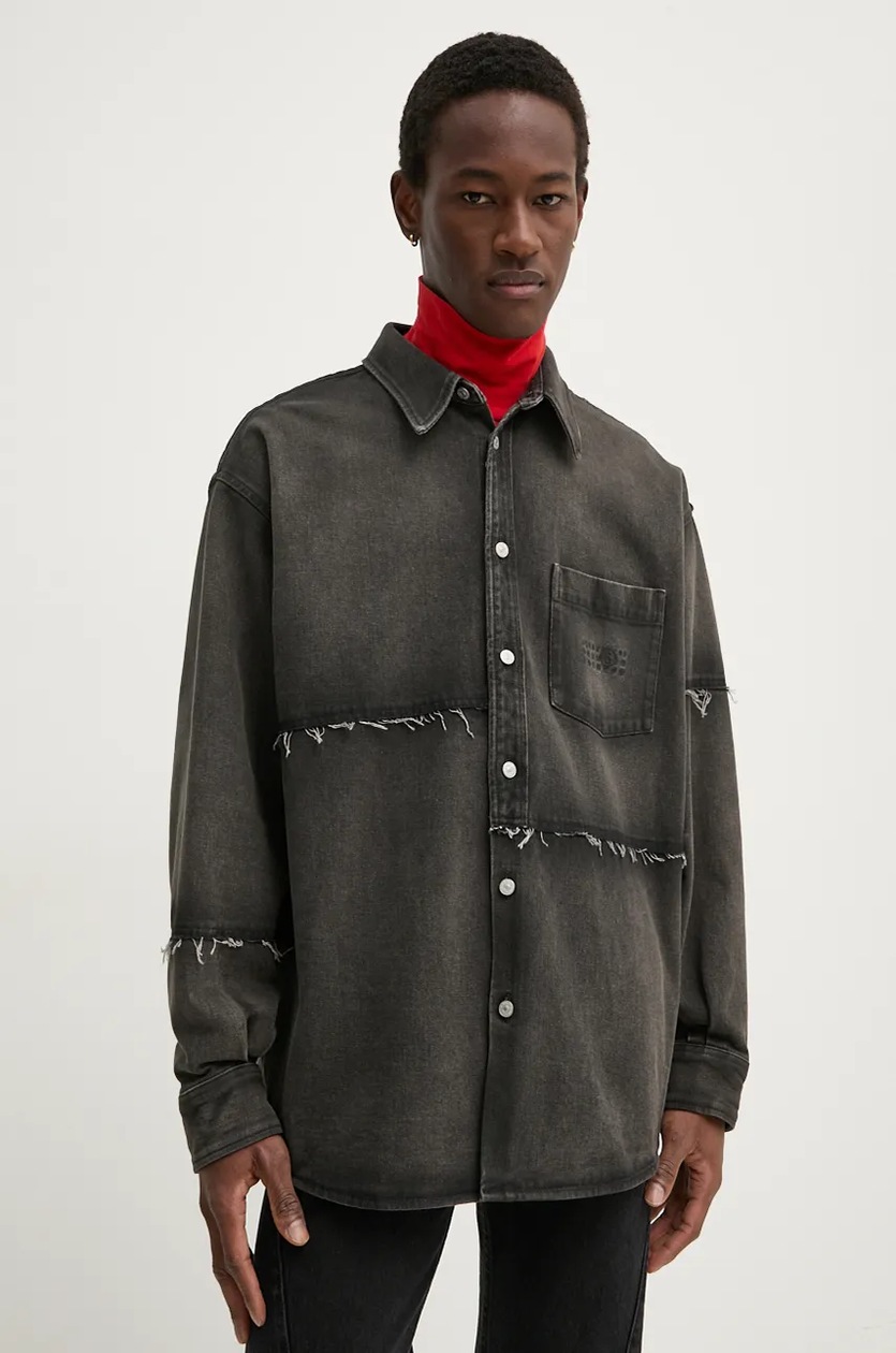 【関税&送料込】Mm6 Maison Margiela Dark Grey Stretch Twill MM6 Maison Margiela denim shirt men's gray color relaxed