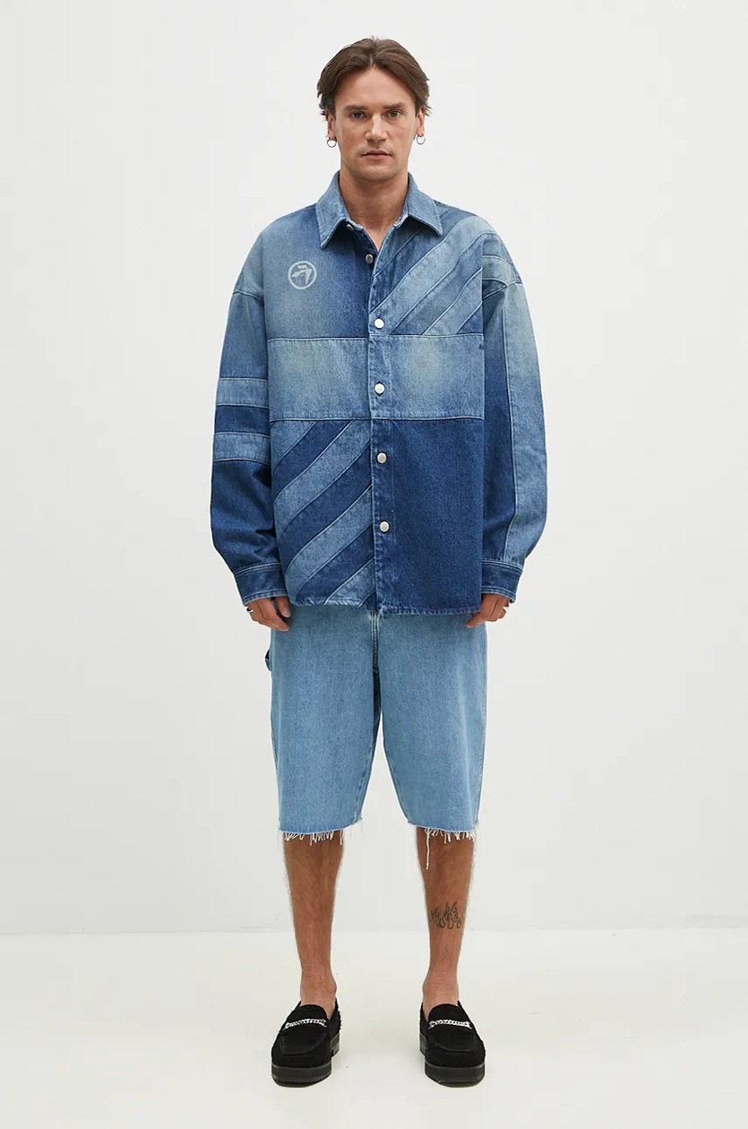 AMBUSH shirt jacket Patchwork Denim Shirt Vintage blue color