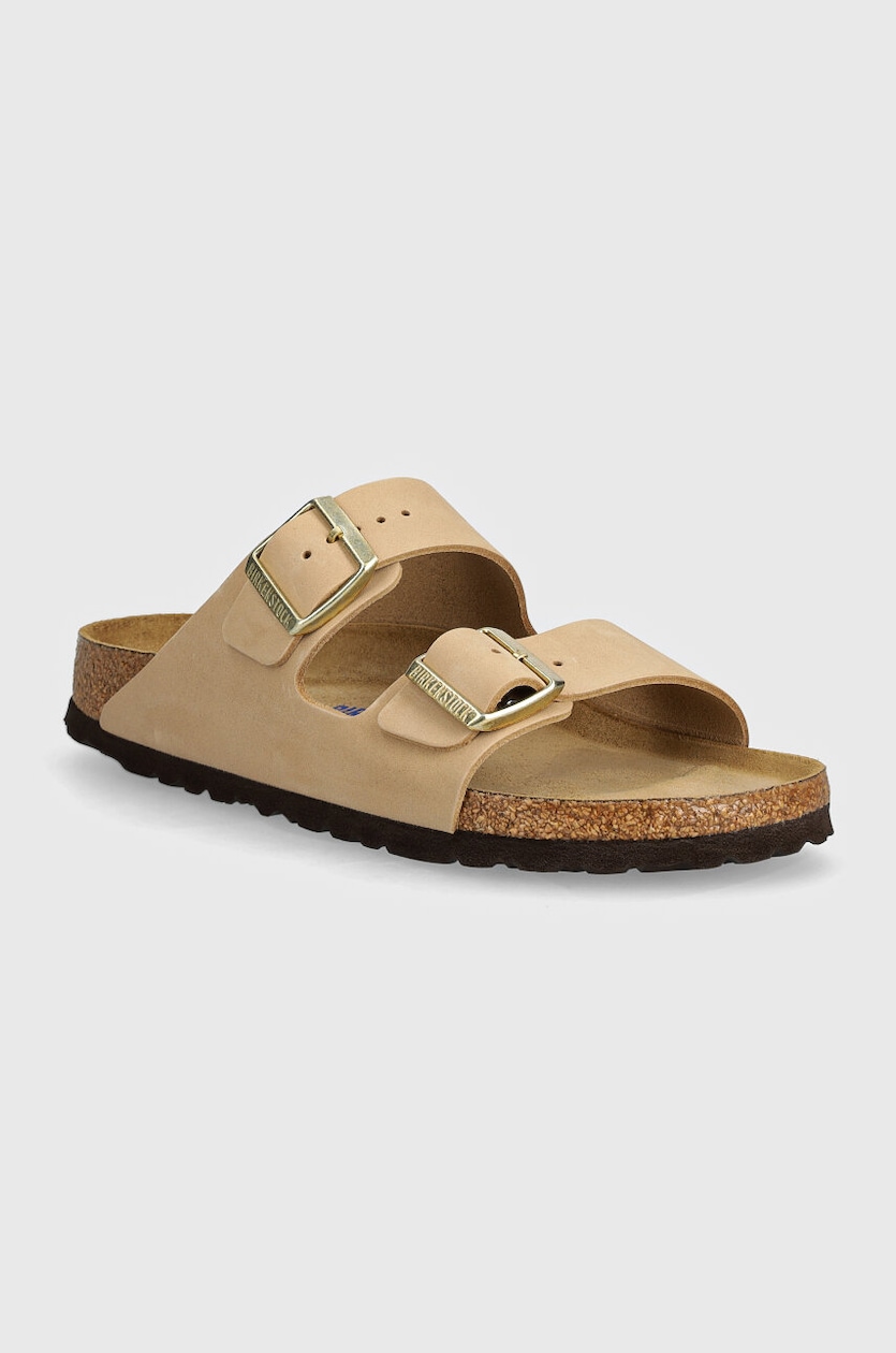 Birkenstock klapki nubukowe Arizona SFB kolor beżowy 1019016