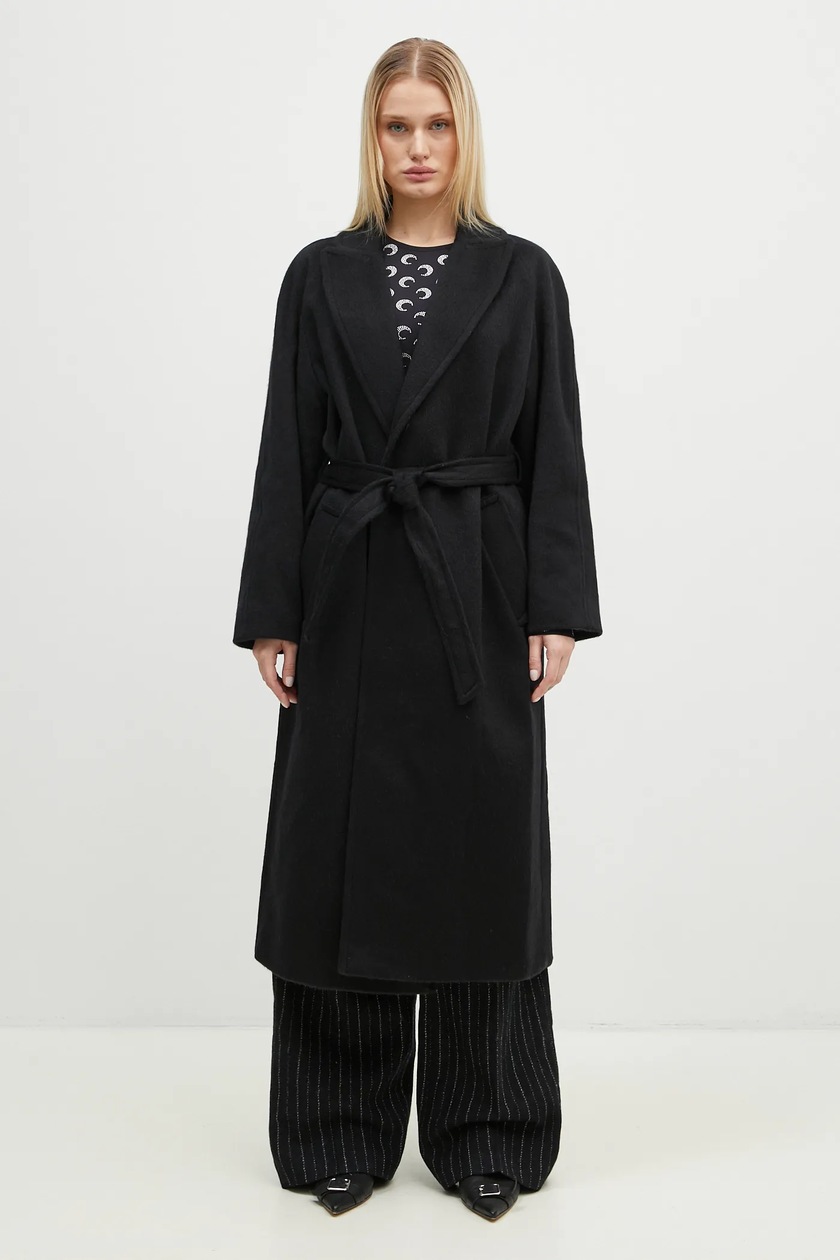 【送料&関税込】Ganni Boucle Coat Black Long Black Boucle Wool Coat | GANNI ES