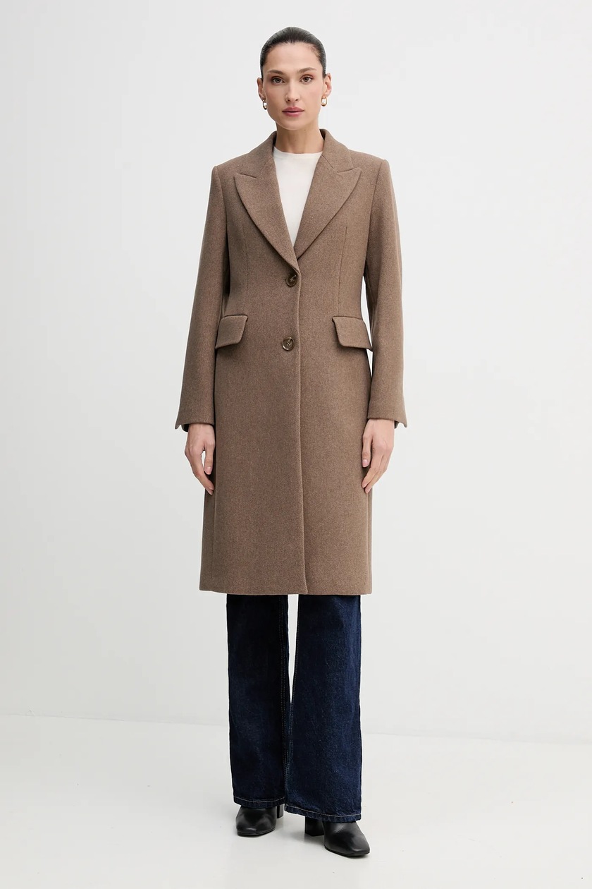 Weekend Max Mara palton de lana femei, culoarea maro, de tranzitie