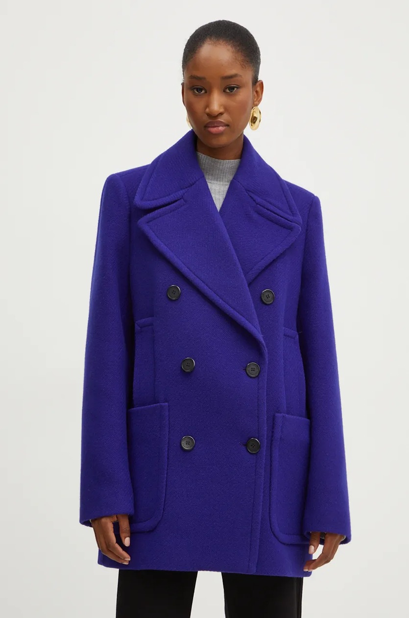 Karl Lagerfeld płaszcz wełniany kolor fioletowy przejściowy