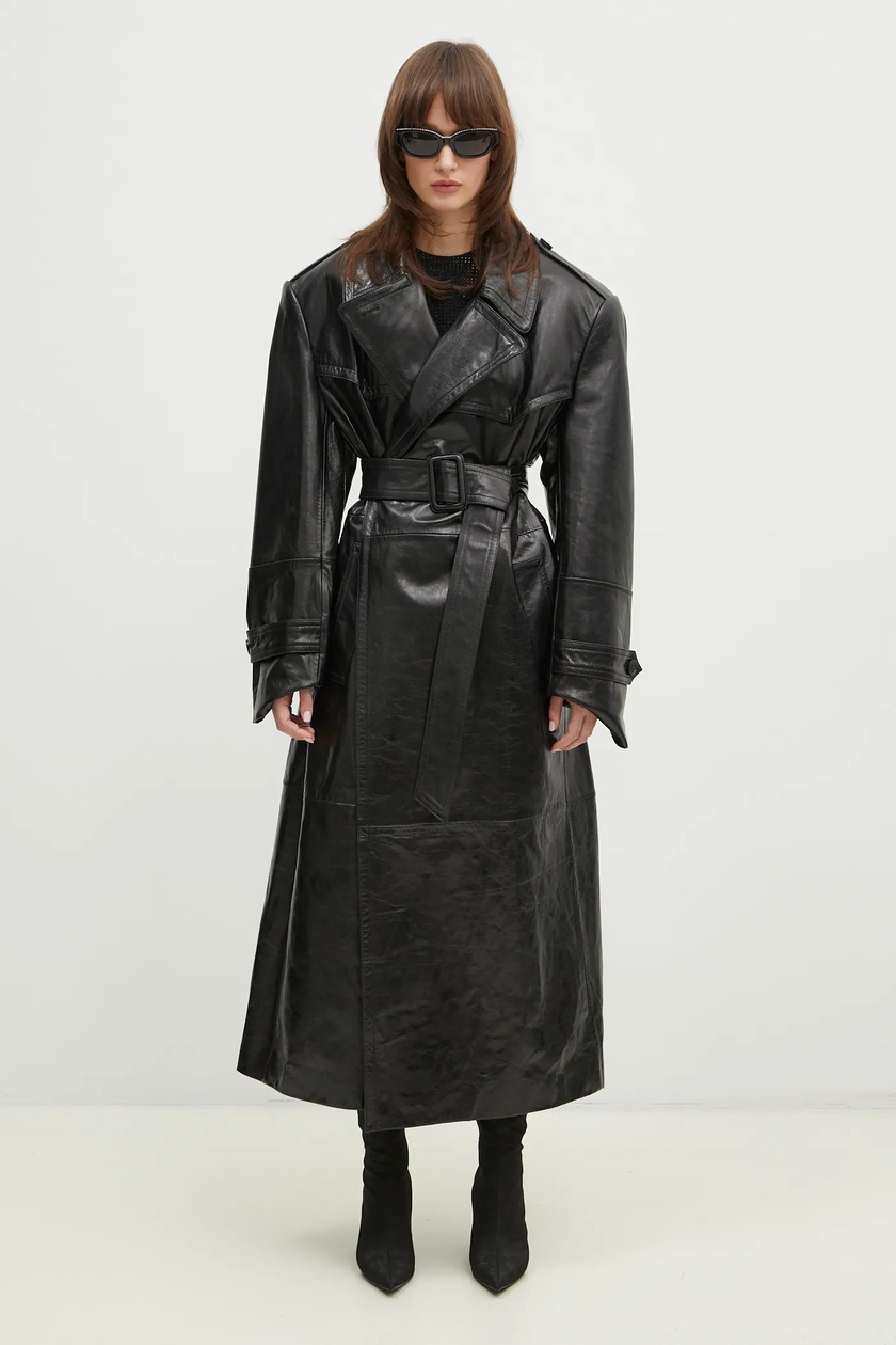 cropped trench coat in memory lambskin leather in BLACK