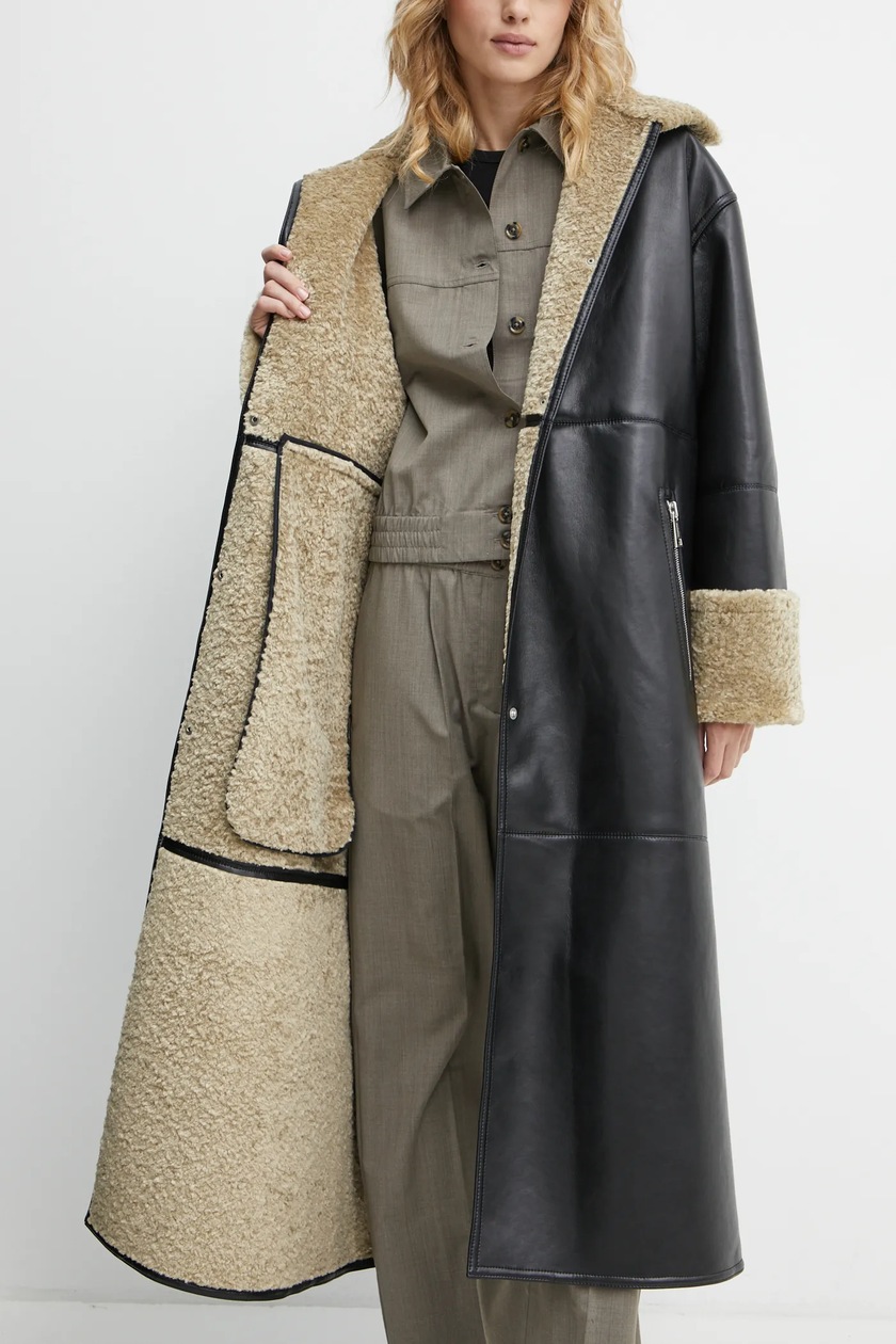 コート NANUSHKA Black Synthetic Leather Liesel Coat Nanushka coat LIESEL women's black color NW24FWOW38370 at PRM US