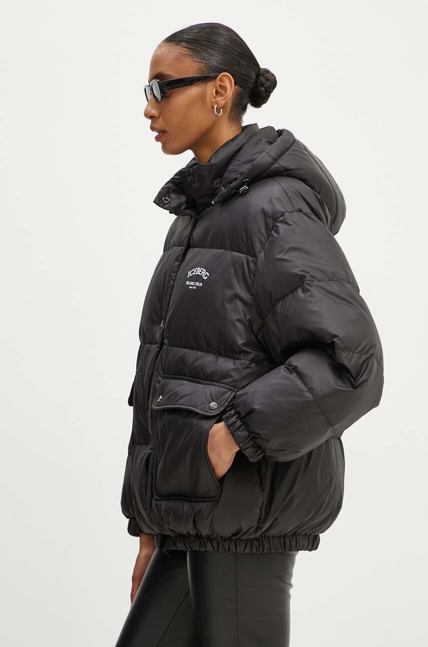 Пуховая куртка Iceberg женская цвет чёрный зимняя oversize J041