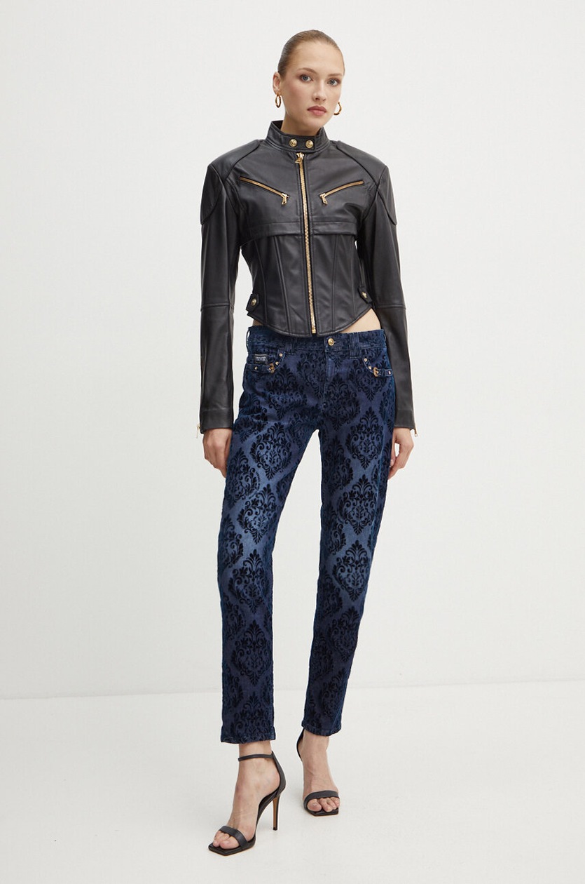 Versace Jeans Couture kurtka skórzana damska kolor czarny