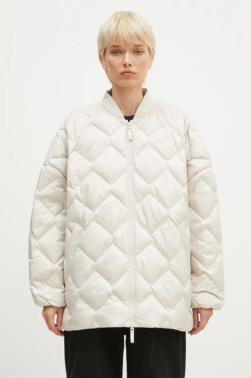 New Balance down jacket Pinnacle Bomber women's beige color New Balance down jacket Pinnacle Bomber women's beige color