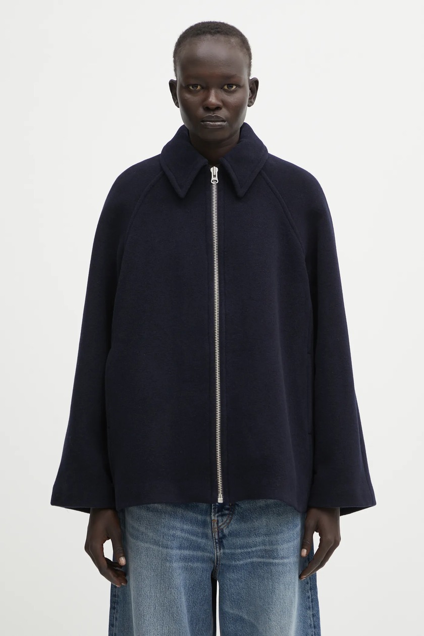 Rotate bomber jacket Cropped Braided women's navy blue color