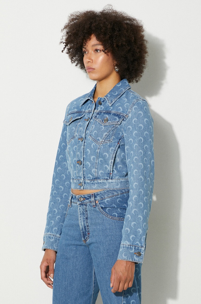 新品 MARINE SERRE Moonogram 切り替え デニム ジャケット Moon Laser Denim Trucker Jacket • Marine Serre