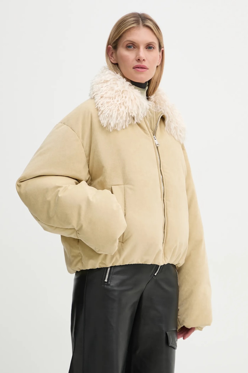 New Balance down jacket Pinnacle Bomber women's beige color New Balance down jacket Pinnacle Bomber women's beige color