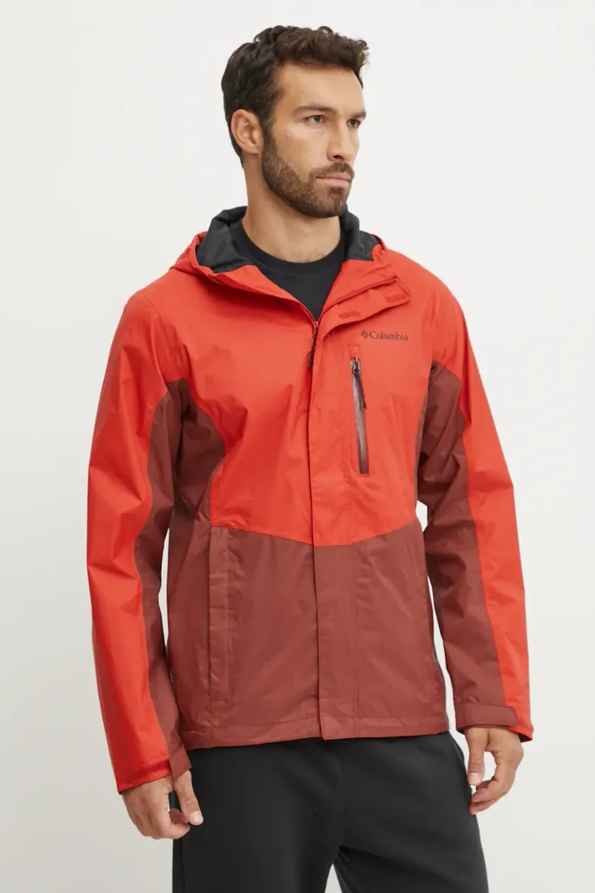 Columbia rain jacket Pouring Adventure men s red color 2117171