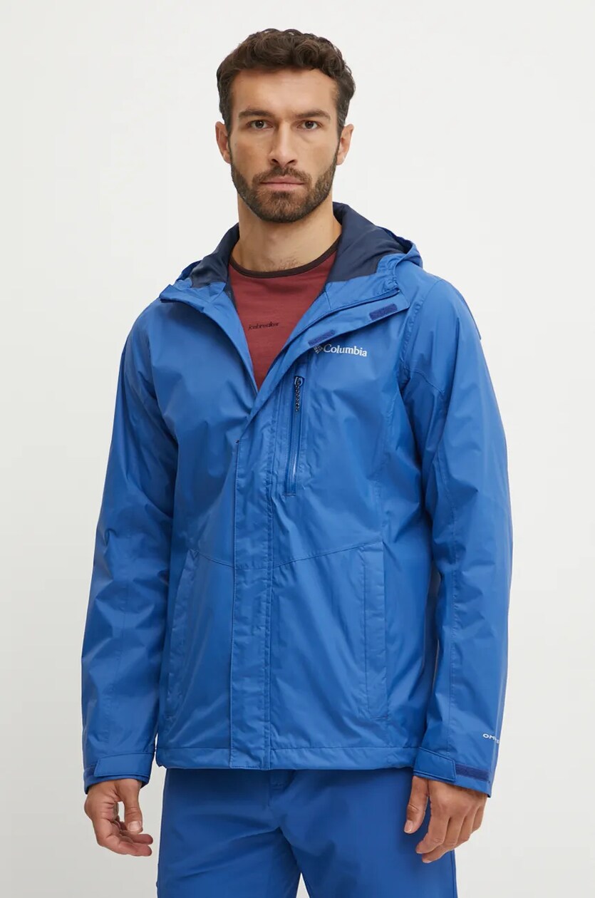 Columbia rain jacket Pouring Adventure men s blue color 2117171