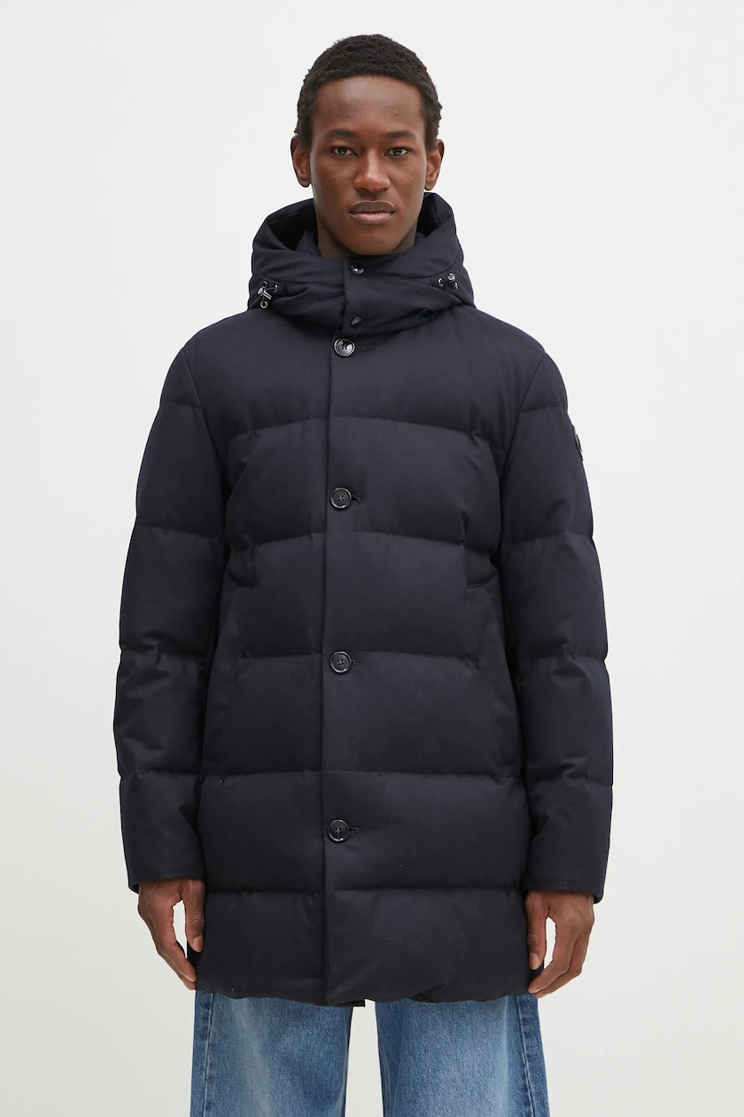 Woolrich wool jacket Luxe Long Parka navy blue color