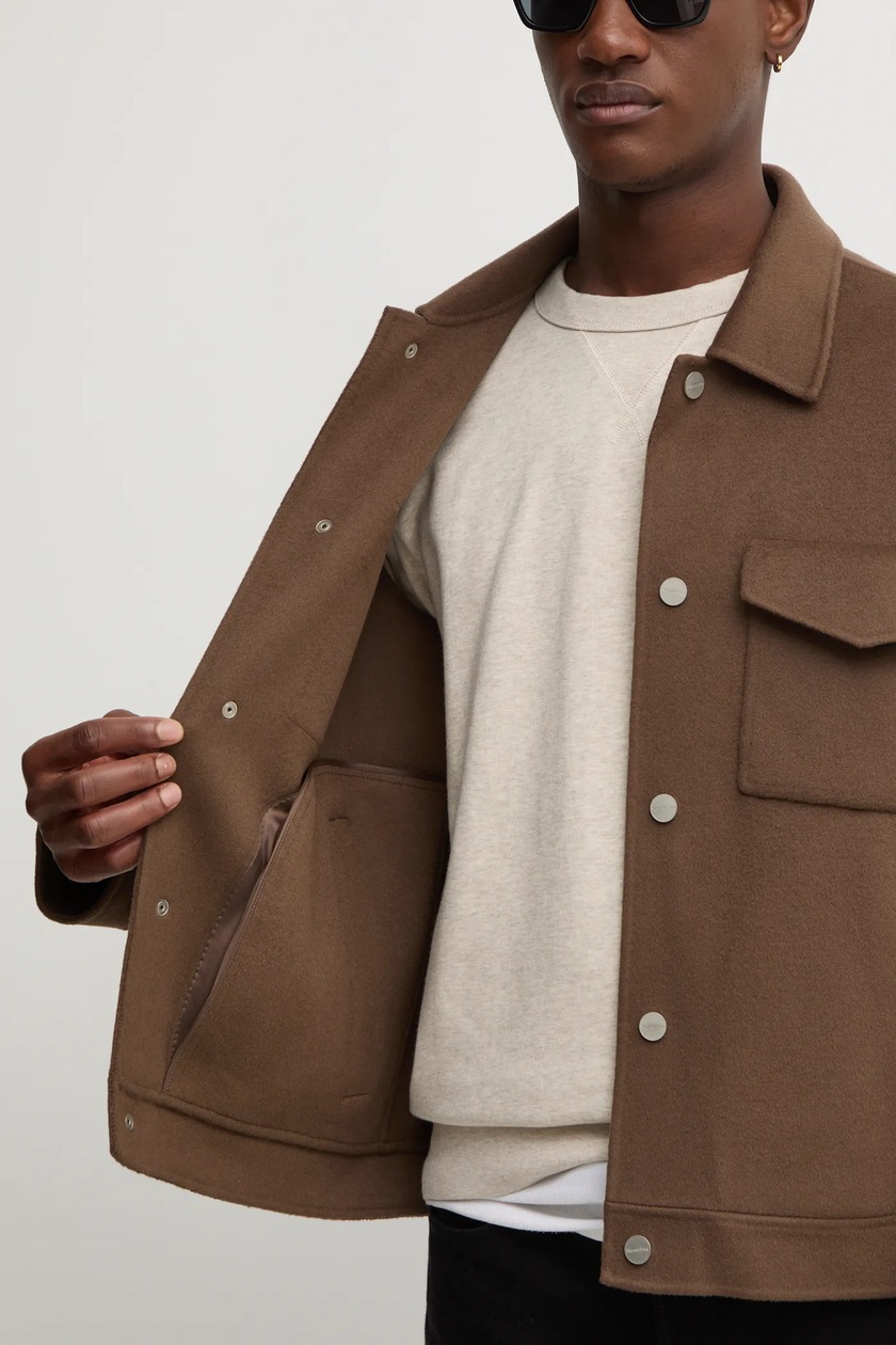 Nanushka woolen shirt jacket RHYS brown color NM24FWJK02578 at PRM US