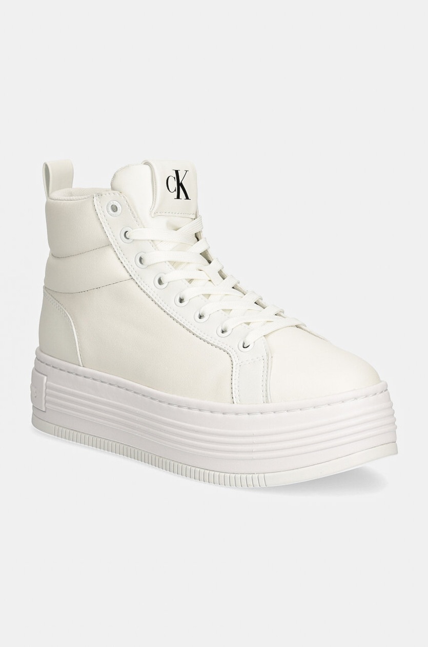 Calvin Klein Jeans White High Platform Trainers Leather Platform
