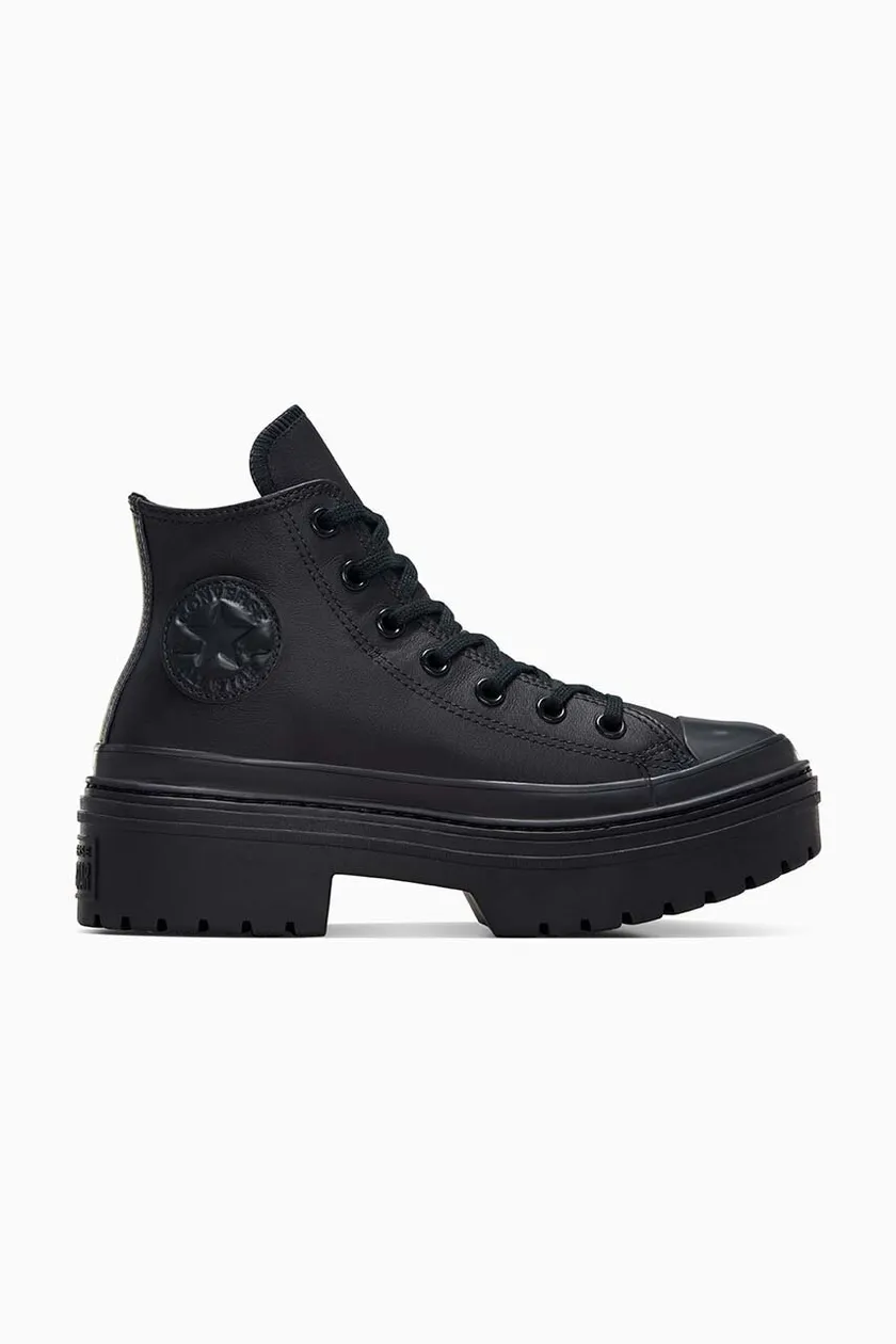 Converse shoes black leather high tops best sale