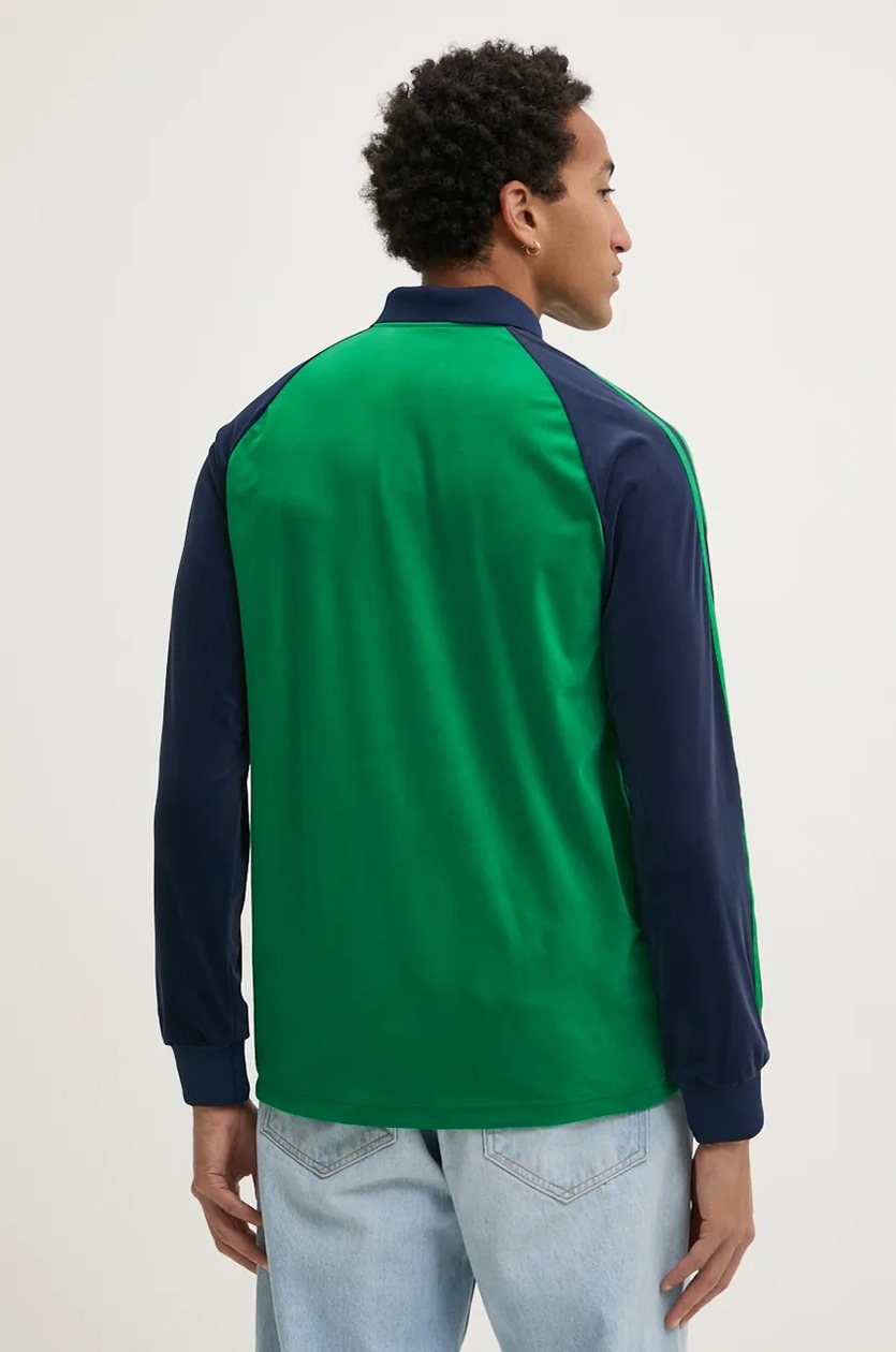 adidas Originals bluza welurowa Velour Polo kolor zielony adidas Originals bluza welurowa Velour Polo kolor zielony