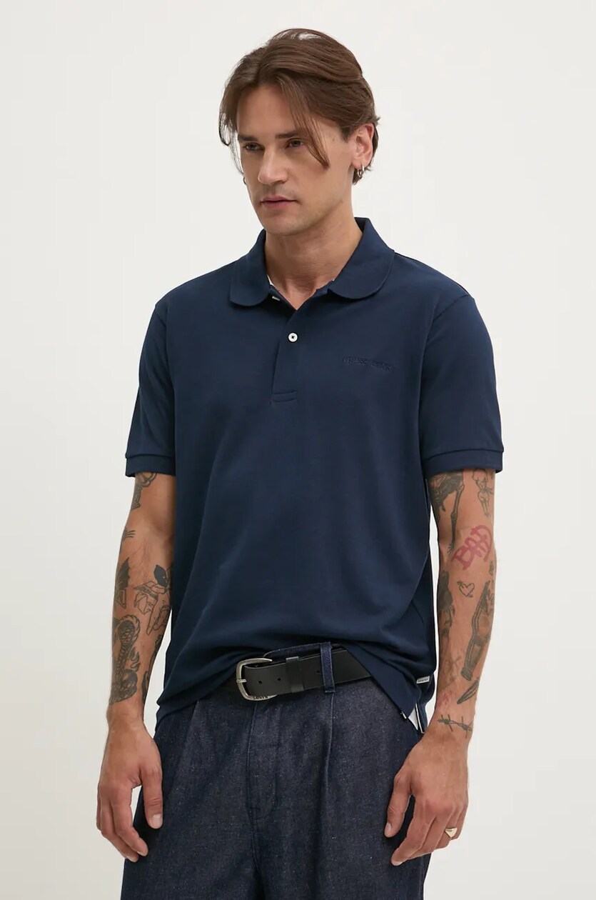 Guess Jeans polo bawe niane kolor granatowy g adki M4BP29 KCJV1 Answear