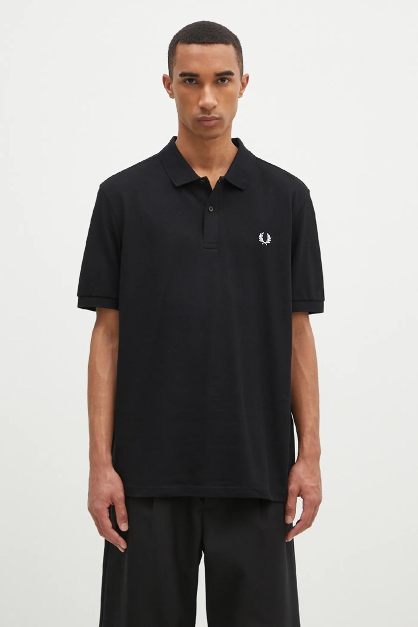 Plain black fred perry polo shirt hotsell