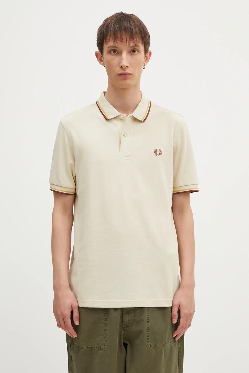 Fred Perry cotton polo shirt The Twin Tipped Shirt beige color smooth M3600.W55