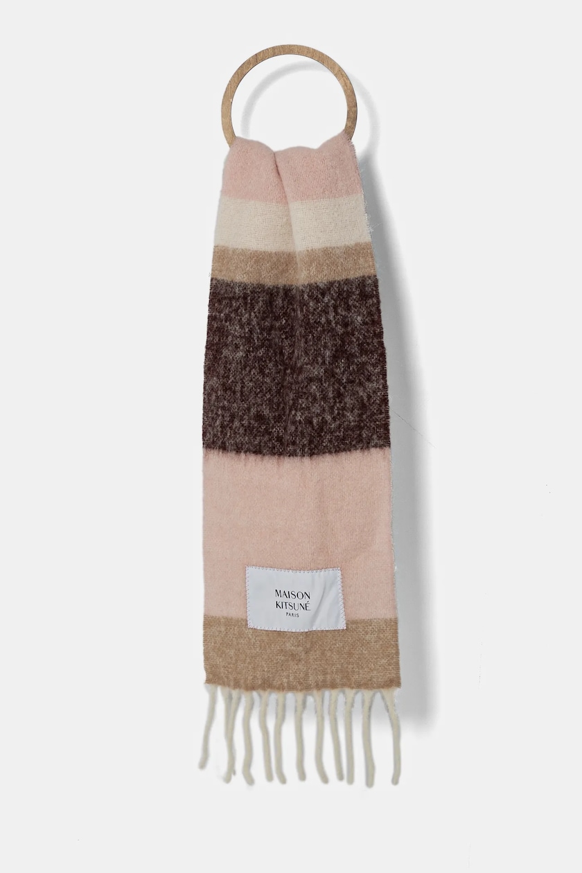 Maison Kitsuné scarf Alpaca Stripes women's pink color Maison Kitsuné scarf Alpaca Stripes women's pink color