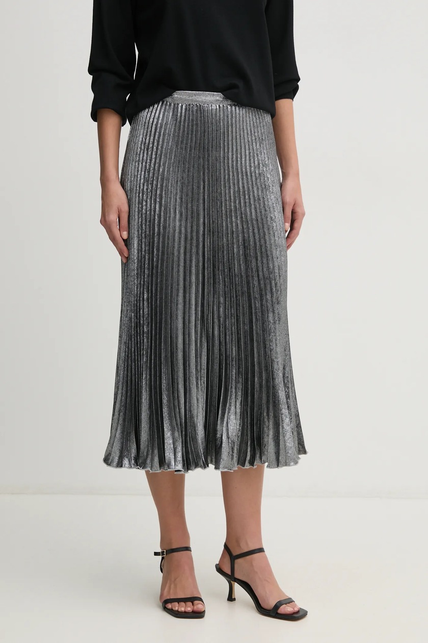 Юбка United Colors of Benetton цвет серебрянный midi расклешённая
