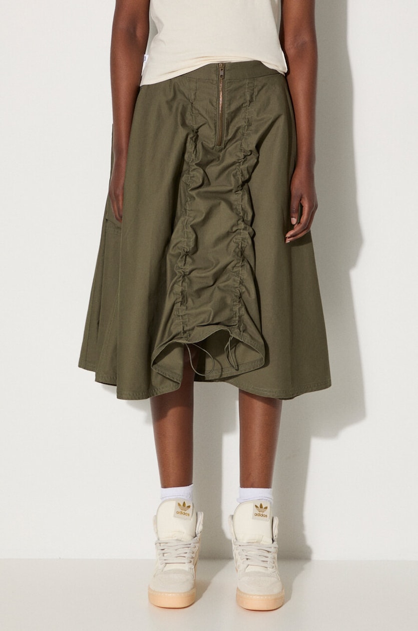 Vans cotton skirt Premium Classics LX A Line Ruched Skirt green color VN000GZ5KCZ1 at PRM US