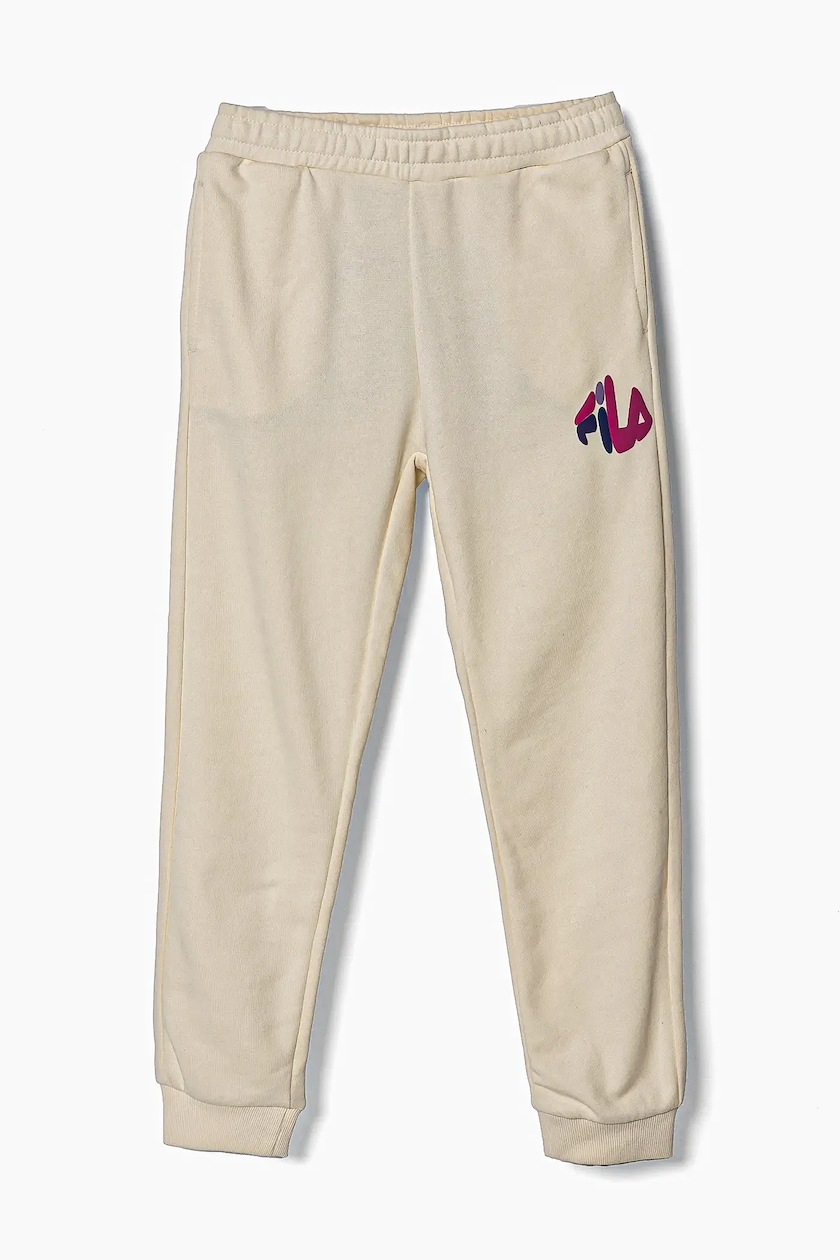 Fila pantaloni tuta in cotone bambino a LICHTENBORN colore beige con applicazione FAK0359