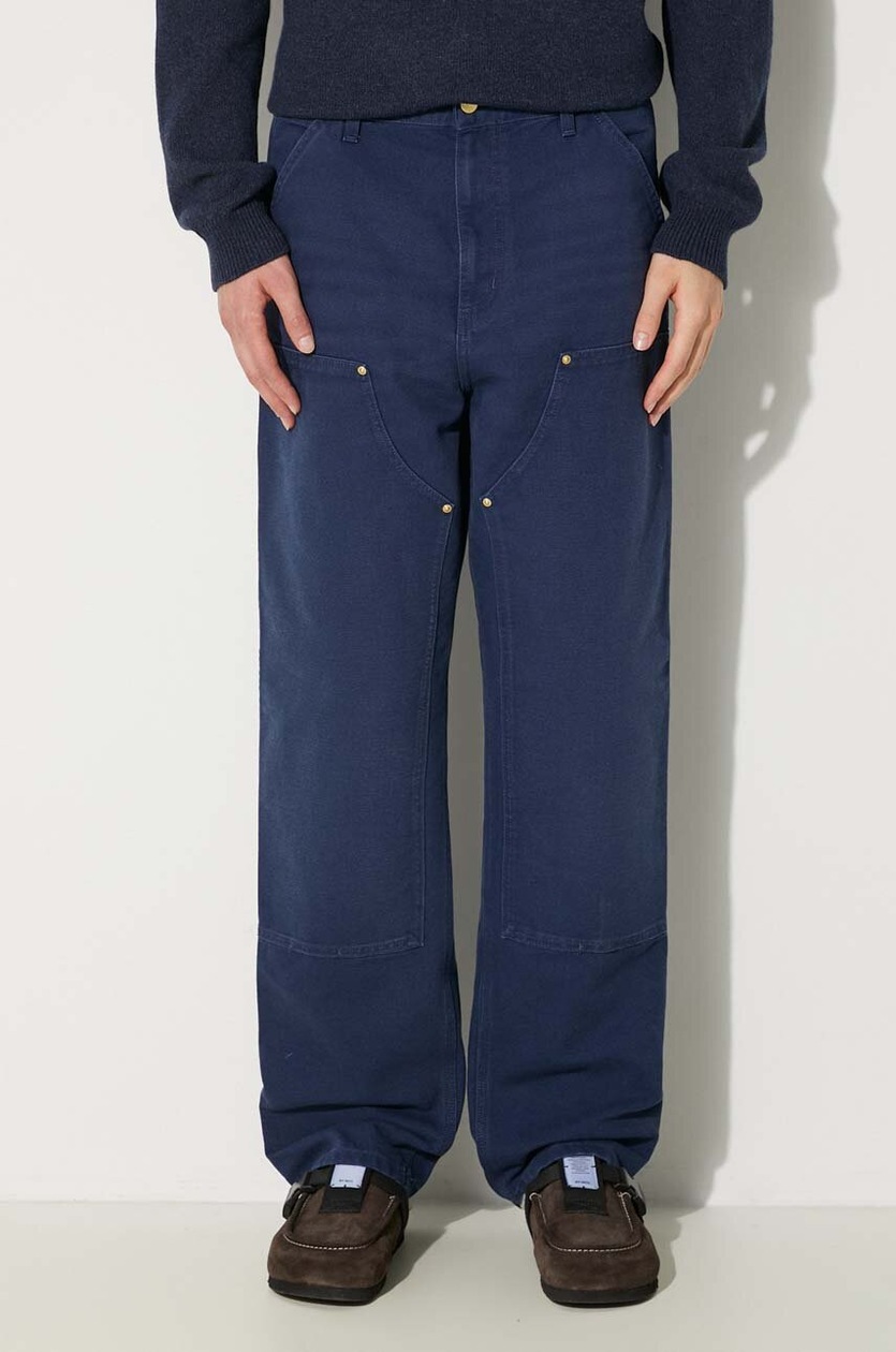 Carhartt WIP cotton trousers Double Knee Pant navy blue color