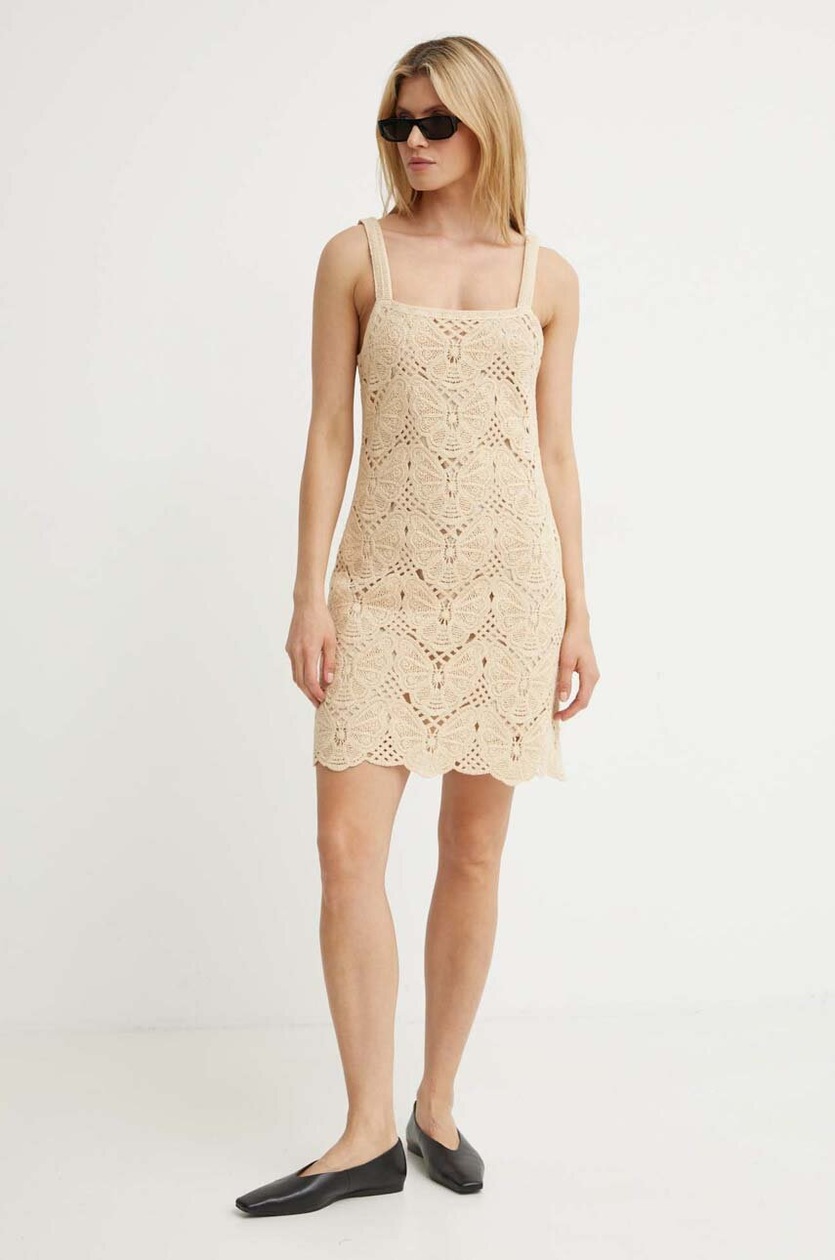 ミモザです By Malene Birger sukienka bawełniana FALLA kolor beżowy mini