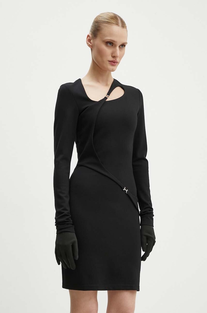 ワンピース MARINE SERRE DRESS (WDR355ARWOV0001) Marine Serre dress Moon Logo Ribbed Jersey Mini Dress black