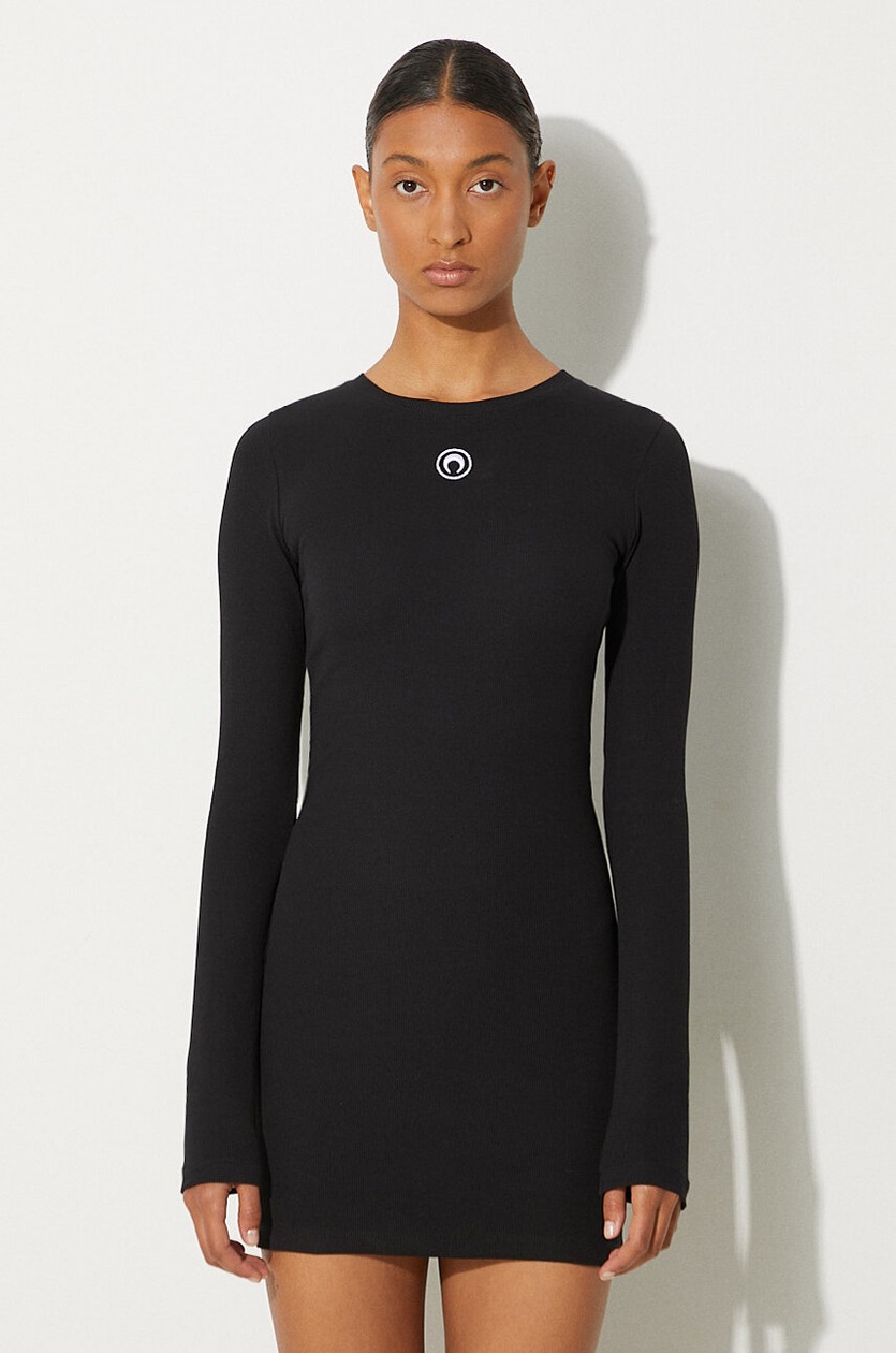 Marine Serre dress Moon Logo Ribbed Jersey Mini Dress black