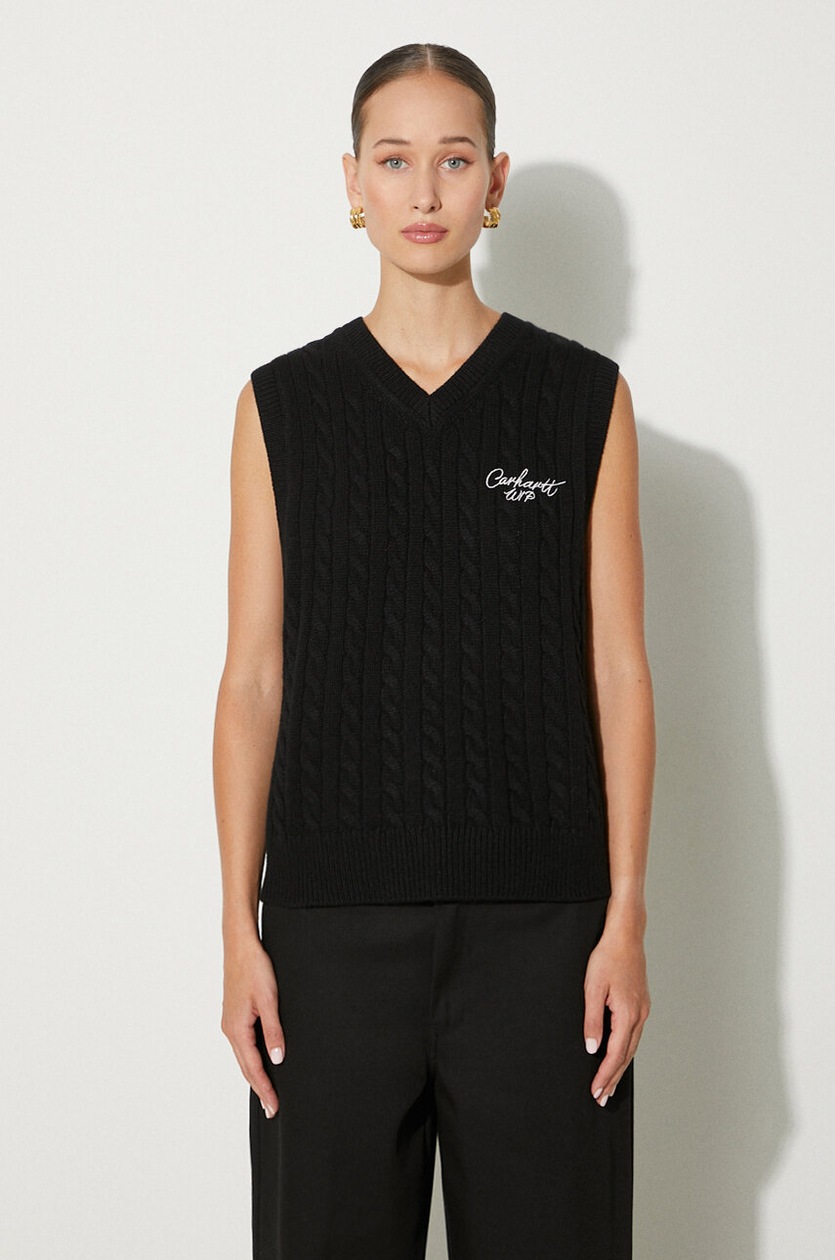 Carhartt WIP wool gilet Signature Vest Sweater black color