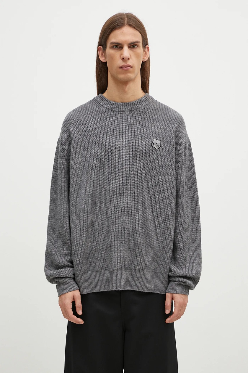 Maison Kitsuné woolen jumper Bold Fox Head Patch men's gray color Maison Kitsuné woolen jumper Bold Fox Head Patch men's gray color