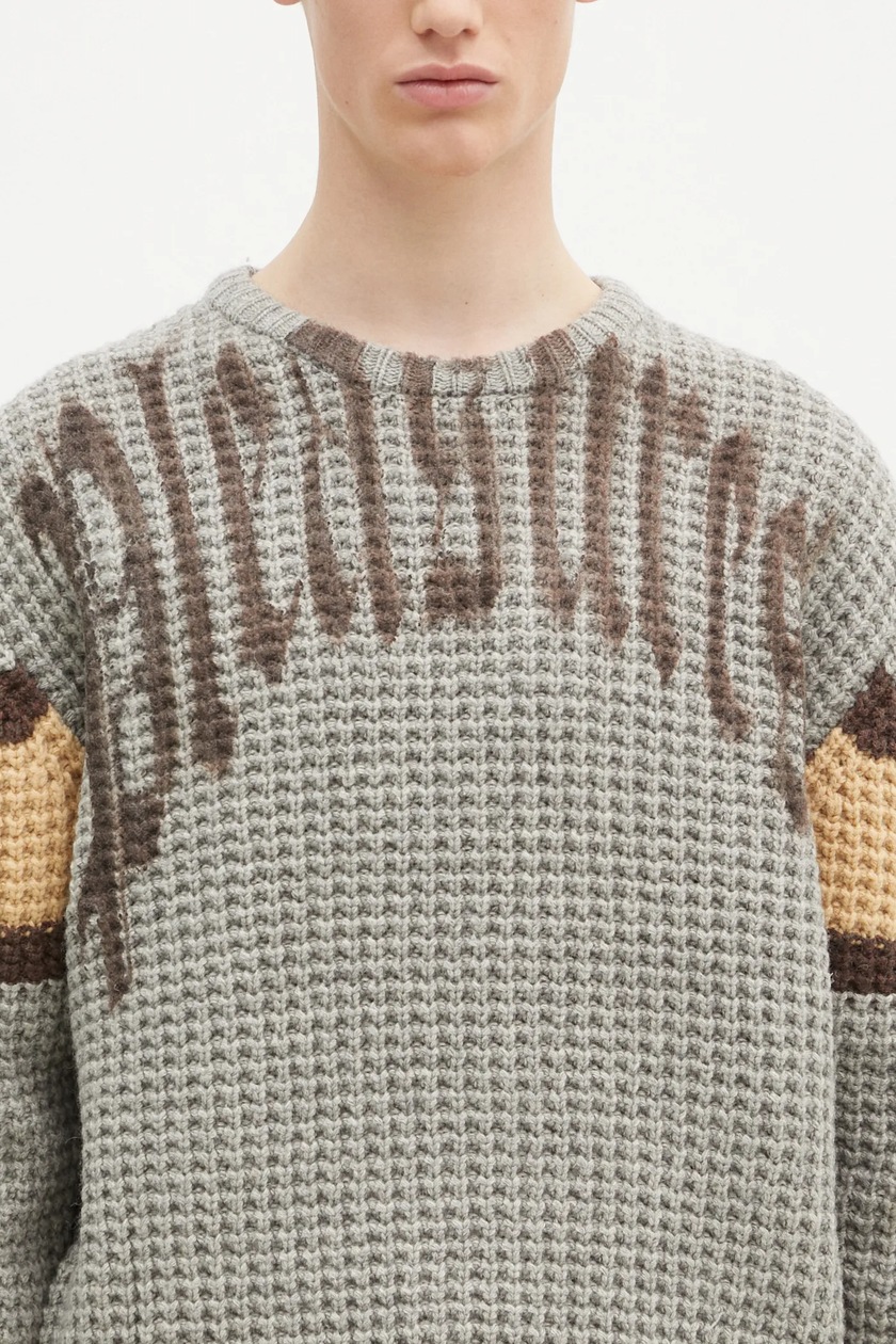 PLEASURES woolen jumper Twitch Chunky Knit men's gray color