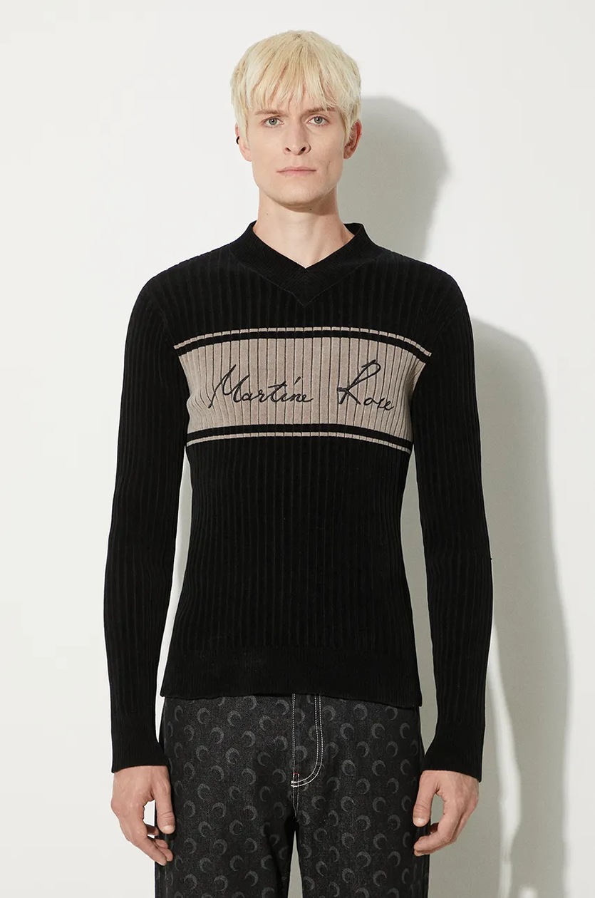 Martine Rose jumper Chenille V-Neck Jumper black color