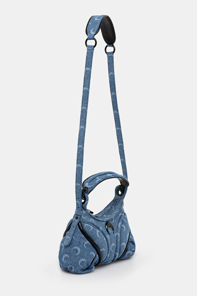 関税送料込◆MARINE SERRE ◆ムーンレーザーデニム ミニバッグ Marine Serre denim handbag Moon Laser Denim Futura Mini blue