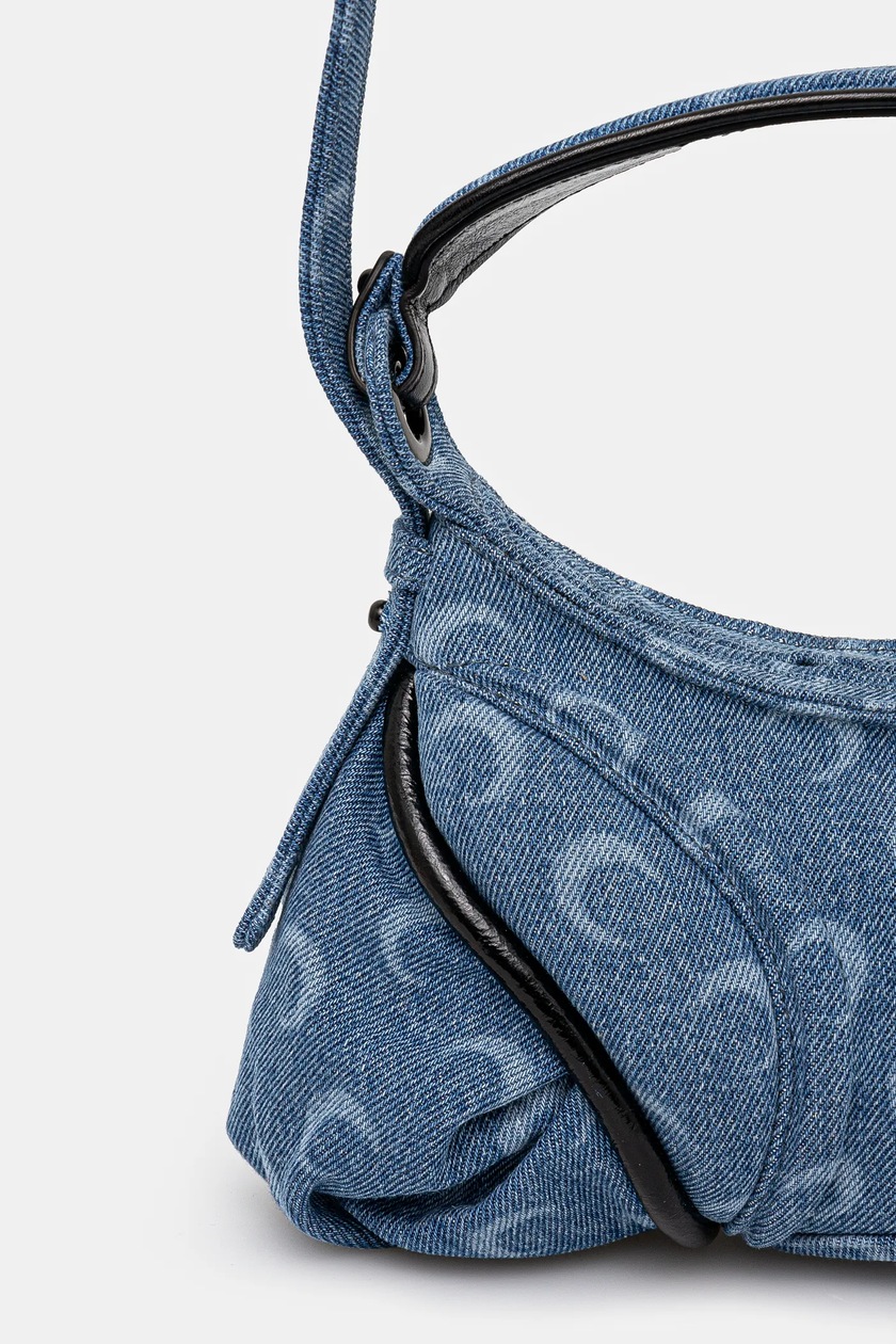 Marine Serre denim handbag Moon Laser Denim Futura Mini blue